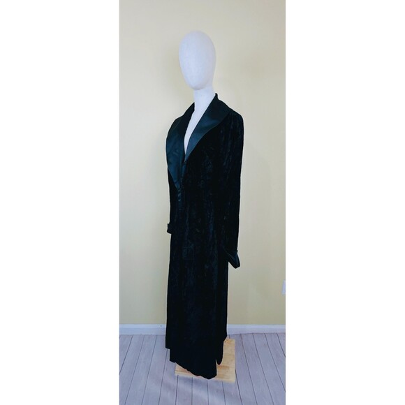 1990s Vintage Crushed Velvet Duster / 90s Satin Lapel Goth Trench Coat / Large - Picture 3 of 6